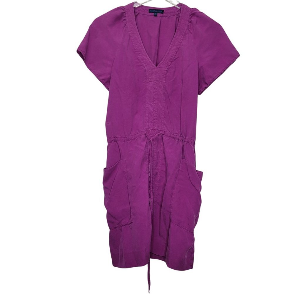 Martin + Osa Silk Dress Size 2 Purple Drawstring Waist V-Neck